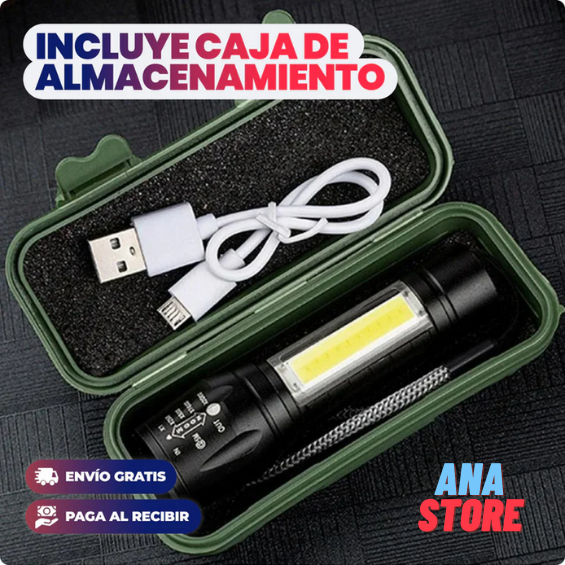 LINTERNA TÁCTICA RECARGABLE + ESTUCHE DE REGALO